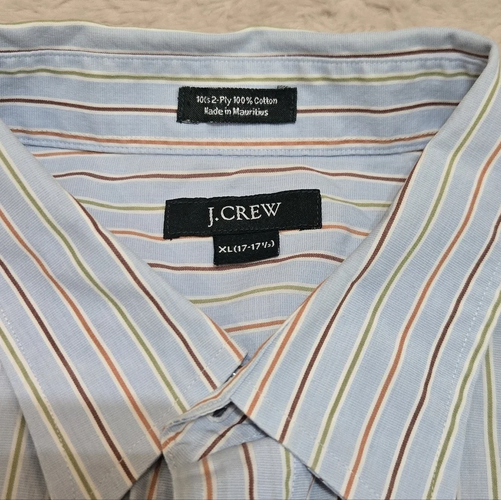 J. Crew Blue Multicolor Stripe 2-Ply Cotton Collared Dress Shirt, Size XL